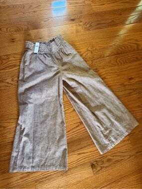 Wide Leg Linen-Blend Pants in Light Striped Taupe